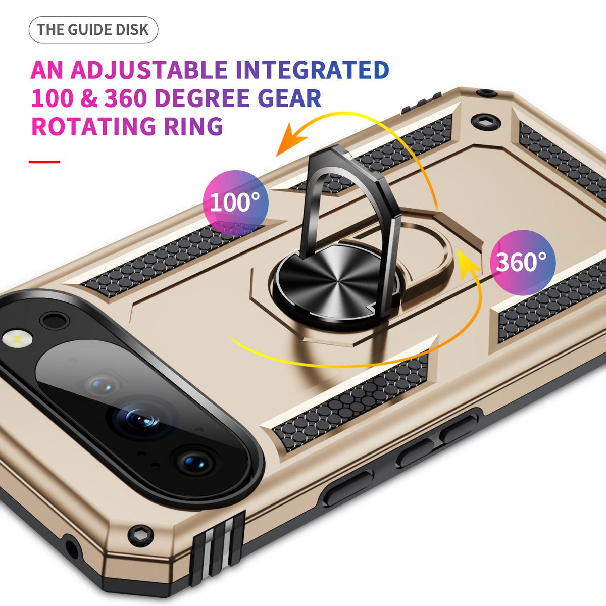 For Google Pixel 11 Pro XL Shockproof TPU + PC Phone Case with Holder - Gold - EDA006327708C