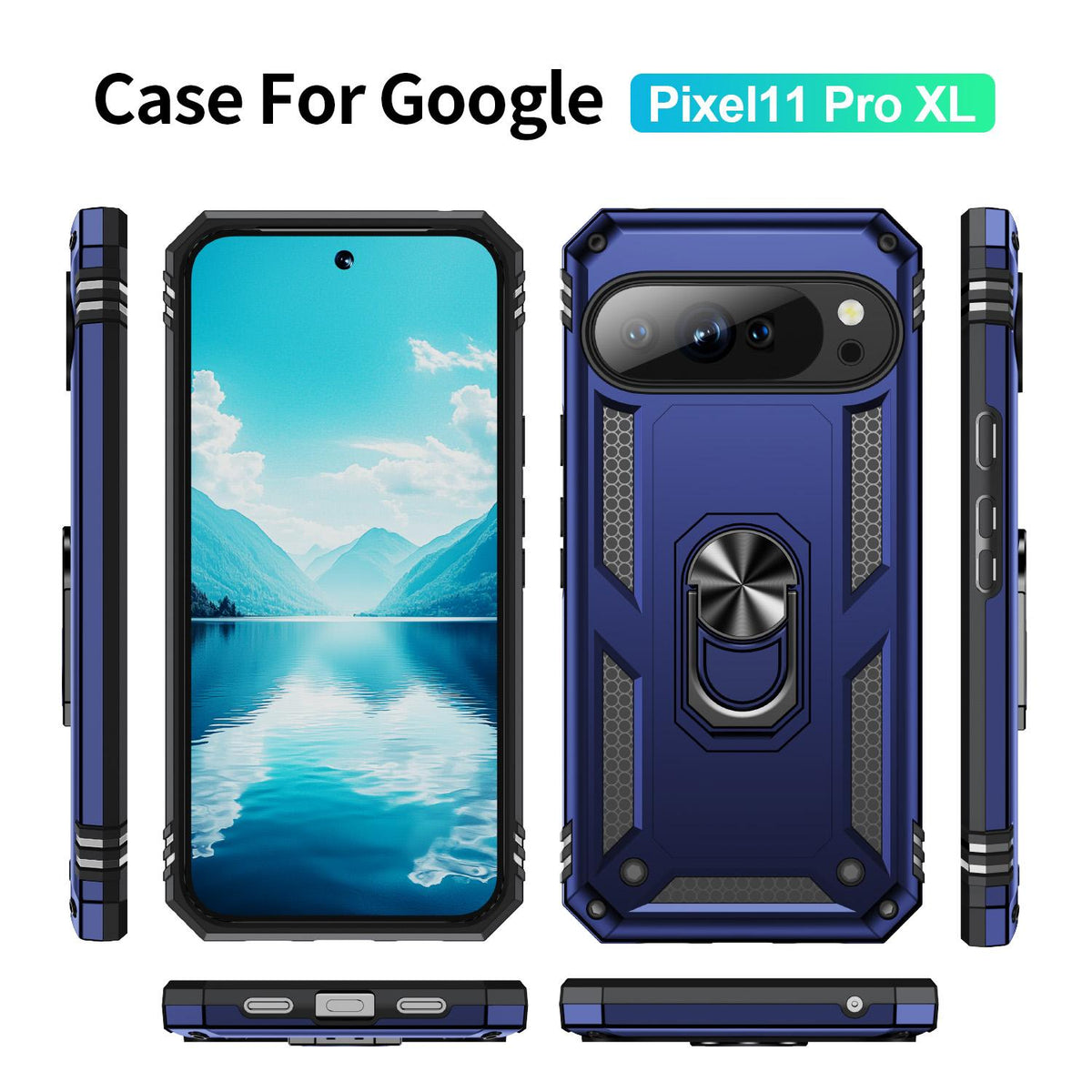 For Google Pixel 11 Pro XL Shockproof TPU + PC Phone Case with Holder - Blue - EDA006327708D