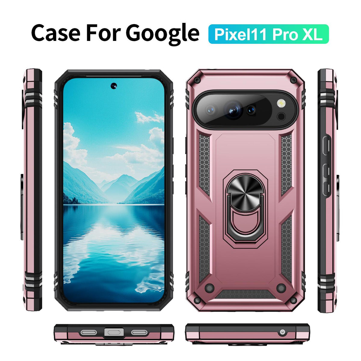 For Google Pixel 11 Pro XL Shockproof TPU + PC Phone Case with Holder - Rose Gold - EDA006327708E