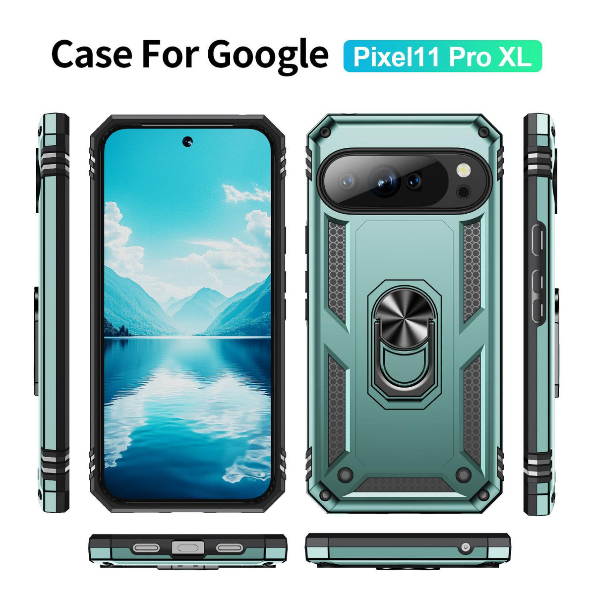 For Google Pixel 11 Pro XL Shockproof TPU + PC Phone Case with Holder - Dark Green - EDA006327708F
