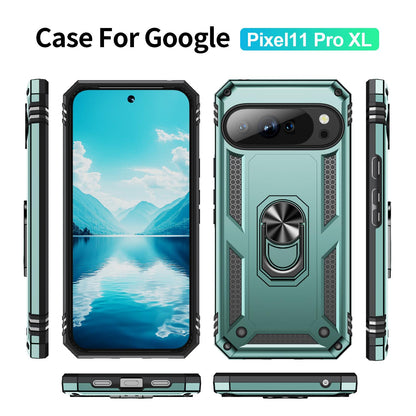 For Google Pixel 11 Pro XL Shockproof TPU + PC Phone Case with Holder - Dark Green - EDA006327708F