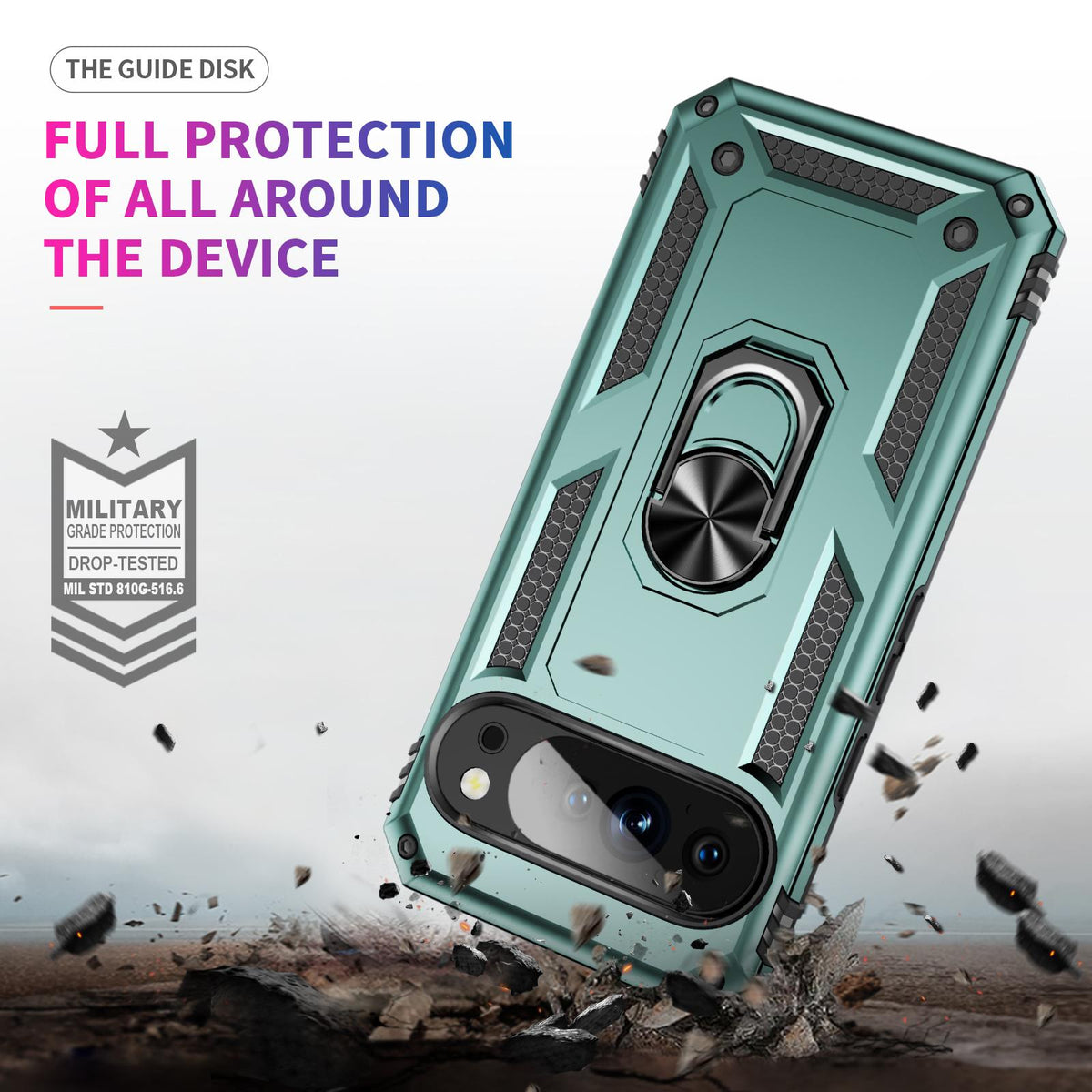 For Google Pixel 11 Pro XL Shockproof TPU + PC Phone Case with Holder - Dark Green - EDA006327708F