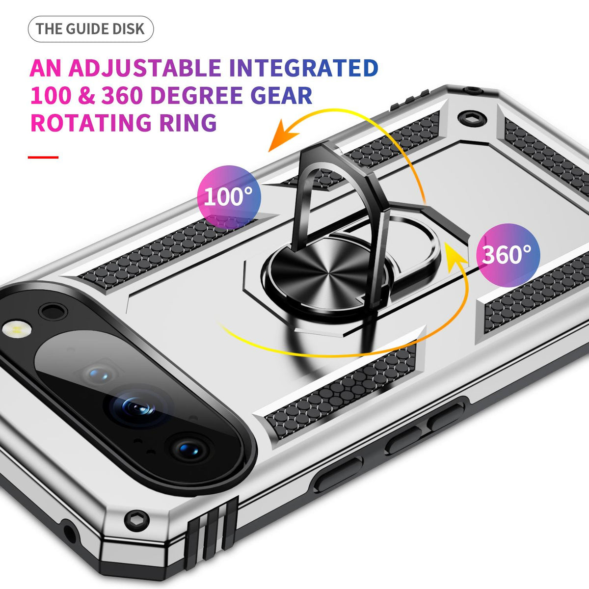 For Google Pixel 11 Pro XL Shockproof TPU + PC Phone Case with Holder - Silver - EDA006327708G