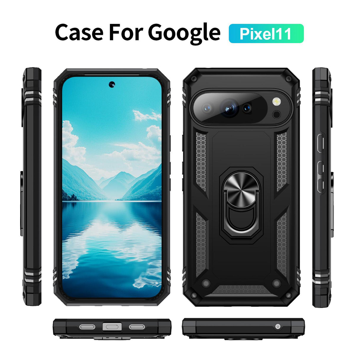 For Google Pixel 11 / Pixel 11 Pro Shockproof TPU + PC Phone Case with Holder - Black - EDA006327709A