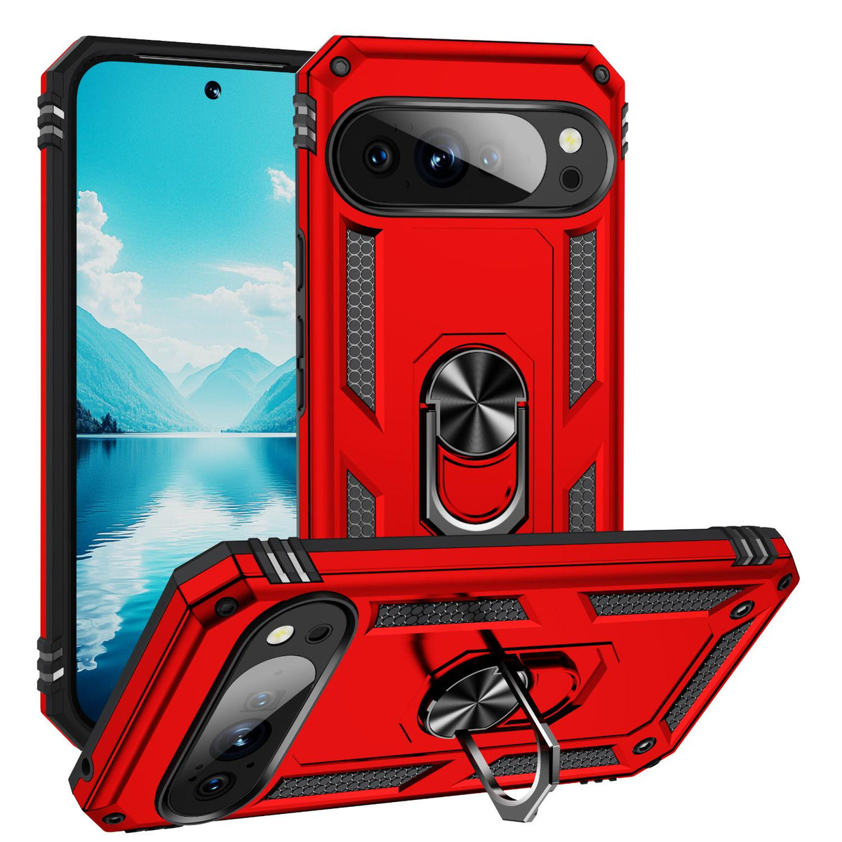 For Google Pixel 11 / Pixel 11 Pro Shockproof TPU + PC Phone Case with Holder - Red - EDA006327709B