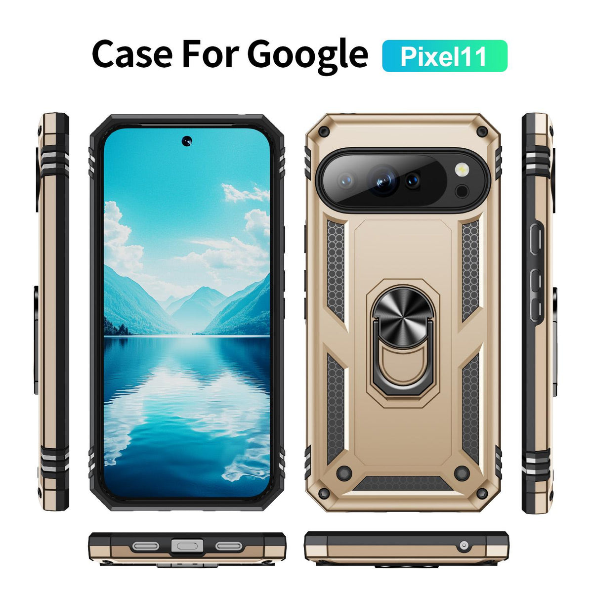 For Google Pixel 11 / Pixel 11 Pro Shockproof TPU + PC Phone Case with Holder - Gold - EDA006327709C