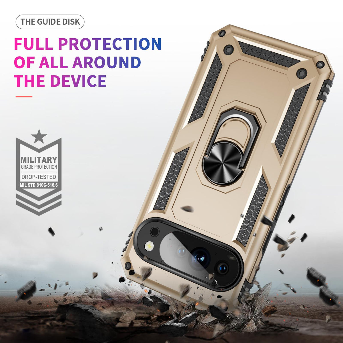 For Google Pixel 11 / Pixel 11 Pro Shockproof TPU + PC Phone Case with Holder - Gold - EDA006327709C