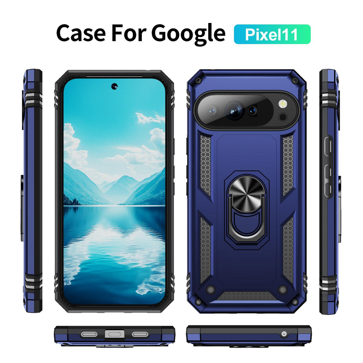 For Google Pixel 11 / Pixel 11 Pro Shockproof TPU + PC Phone Case with Holder - Blue - EDA006327709D