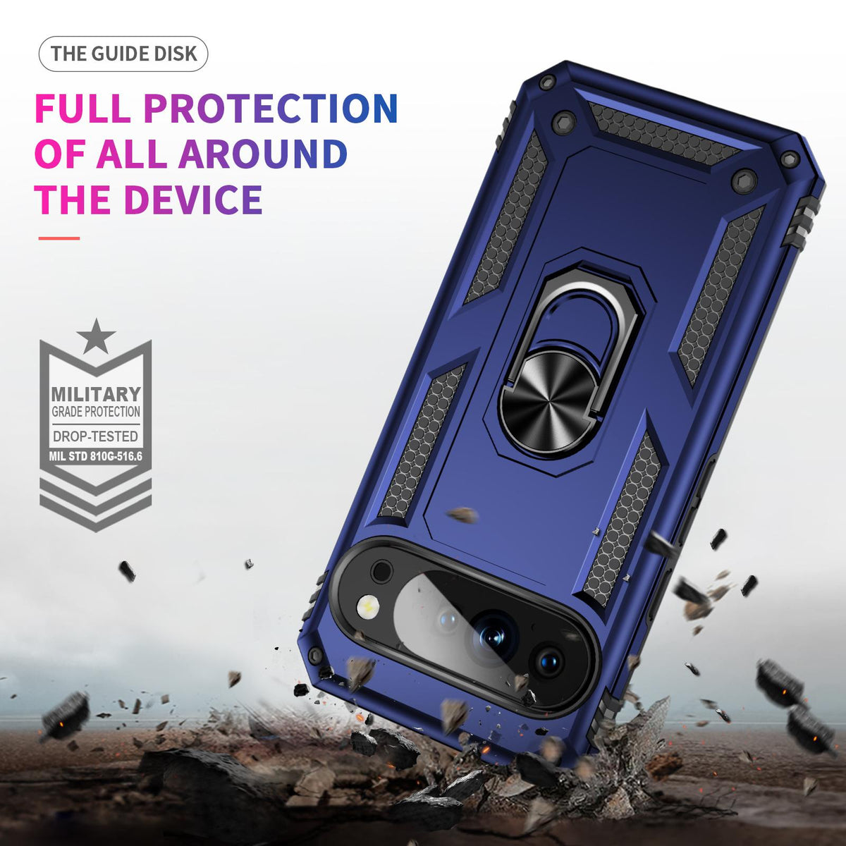 For Google Pixel 11 / Pixel 11 Pro Shockproof TPU + PC Phone Case with Holder - Blue - EDA006327709D