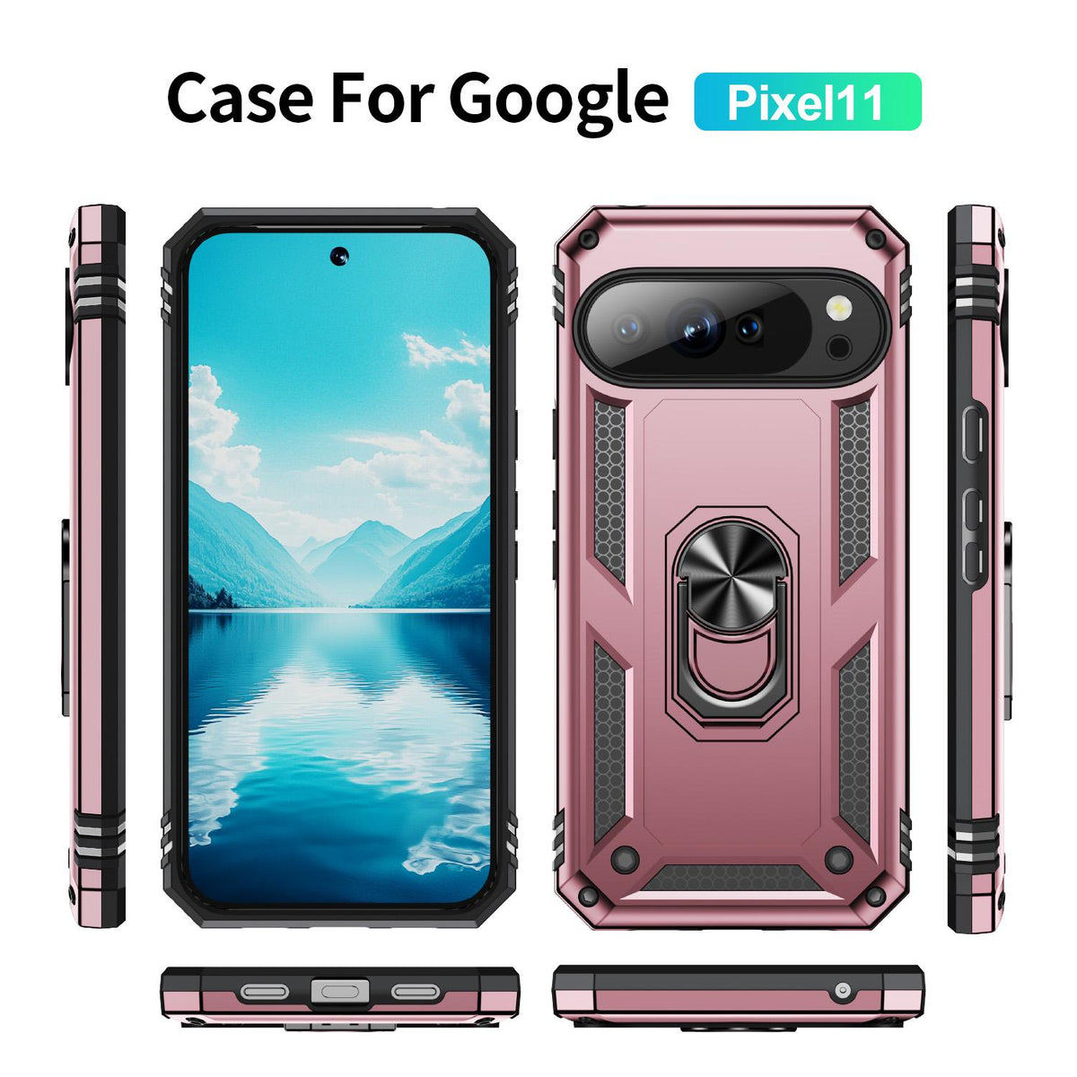 For Google Pixel 11 / Pixel 11 Pro Shockproof TPU + PC Phone Case with Holder - Rose Gold - EDA006327709E
