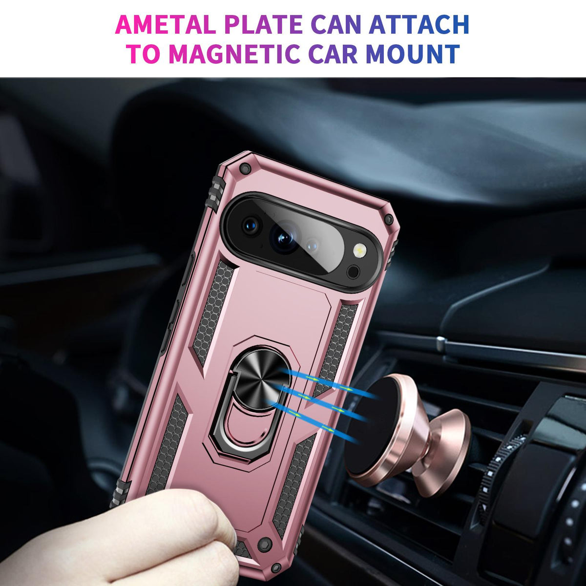 For Google Pixel 11 / Pixel 11 Pro Shockproof TPU + PC Phone Case with Holder - Rose Gold - EDA006327709E