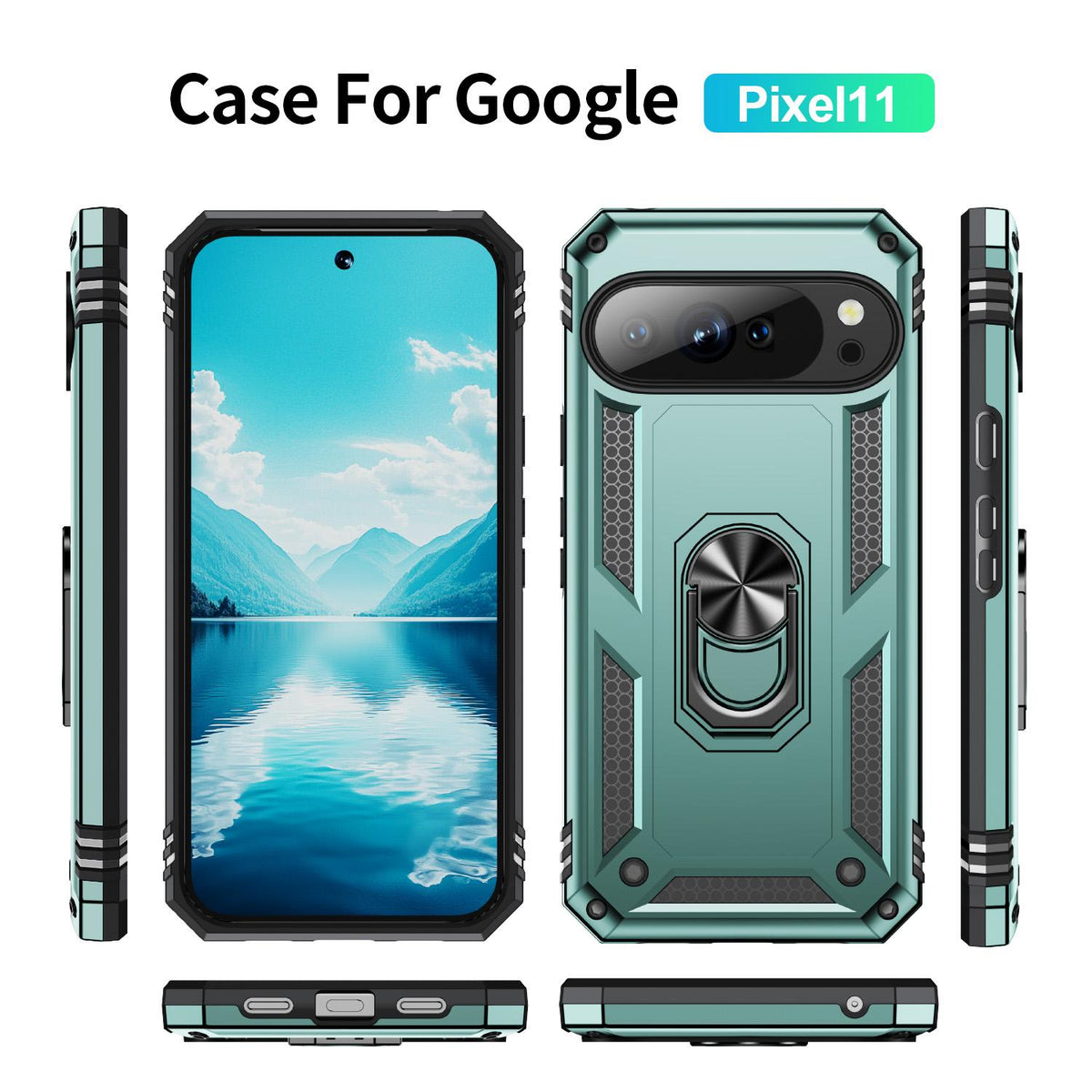 For Google Pixel 11 / Pixel 11 Pro Shockproof TPU + PC Phone Case with Holder - Dark Green - EDA006327709F
