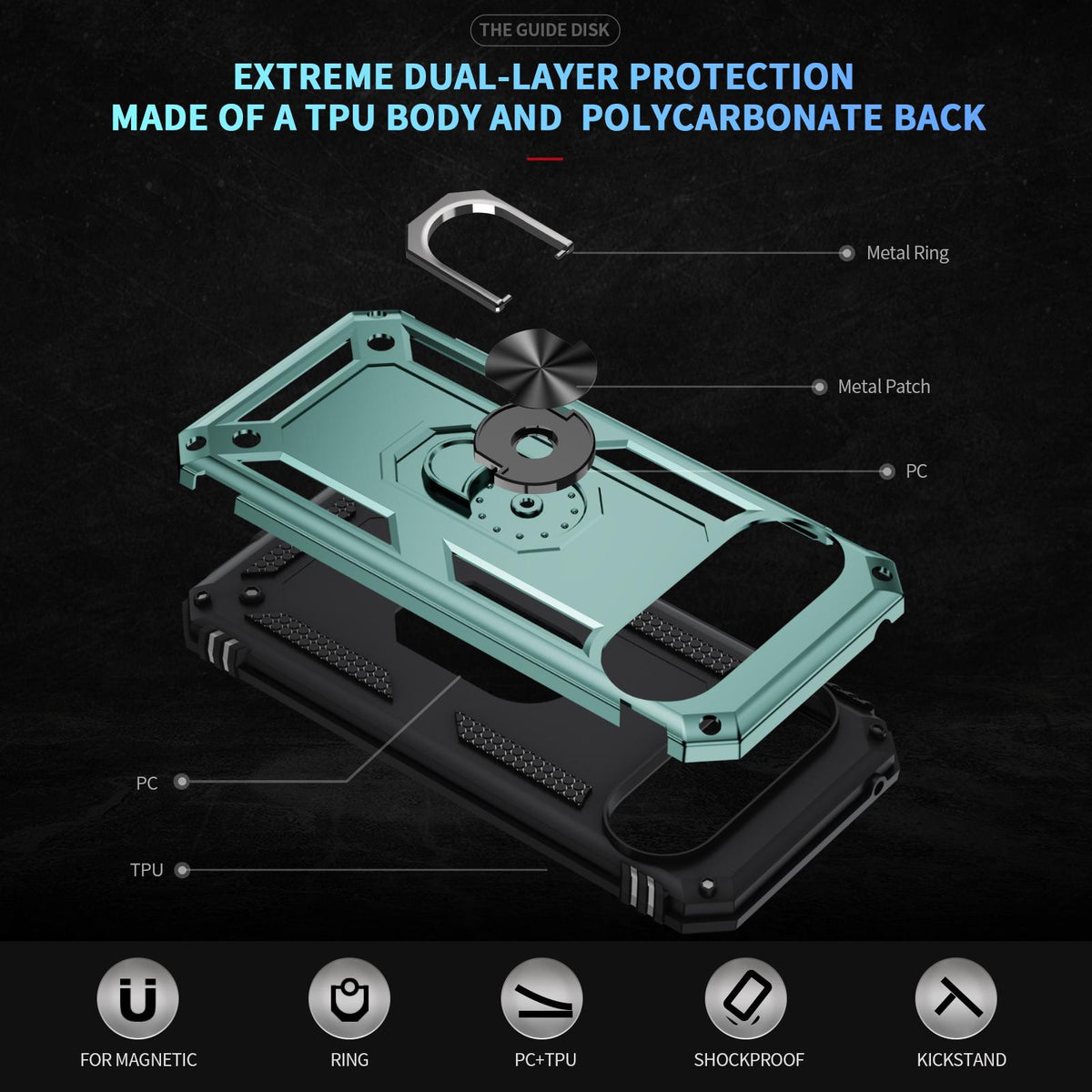 For Google Pixel 11 / Pixel 11 Pro Shockproof TPU + PC Phone Case with Holder - Dark Green - EDA006327709F