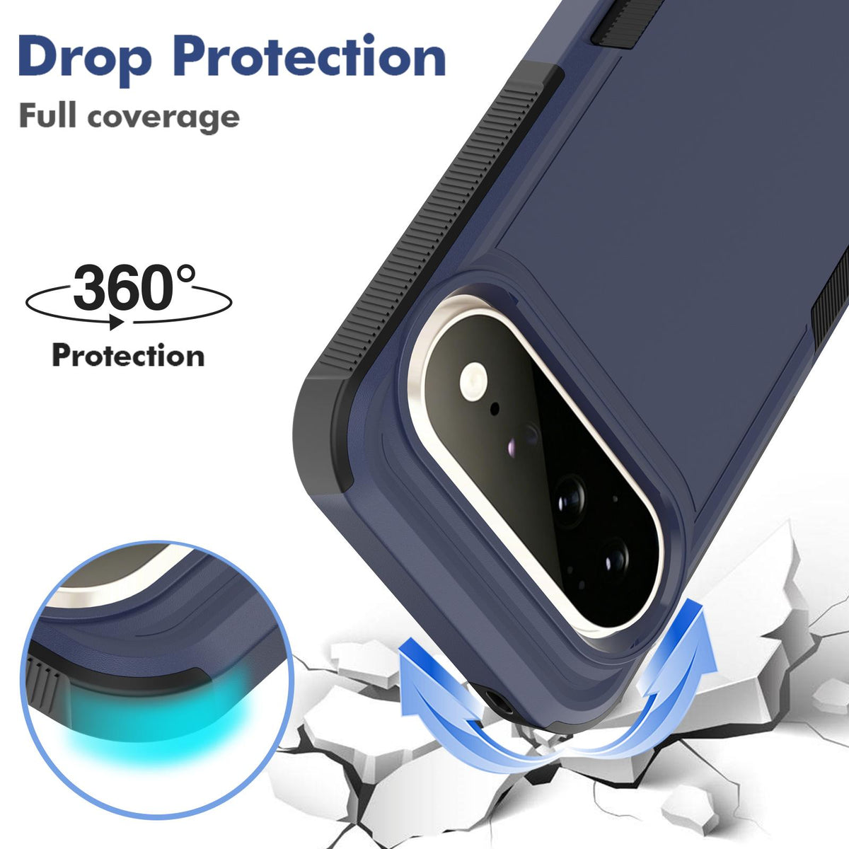 For Google Pixel 11 Pro XL 2 in 1 PC + TPU Phone Case - Dark Blue - EDA006331912C