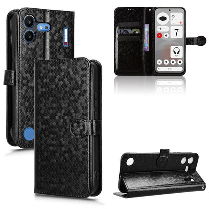 For Nothing Phone 4b 5G Honeycomb Dot Texture Leather Phone Case - Black - EDA006341309A