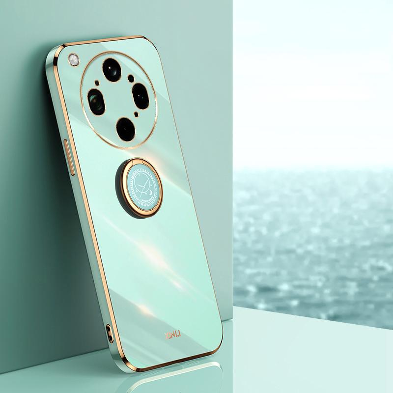 For OPPO Find X9 Ultra 5G XINLI Straight Edge 6D Electroplate TPU Phone Case with Ring Holder - Mint Green - EDA006365122A