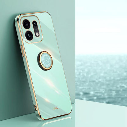 For OPPO Reno16 5G Global XINLI Straight Edge 6D Electroplate TPU Phone Case with Ring Holder - Mint Green - EDA006365123A