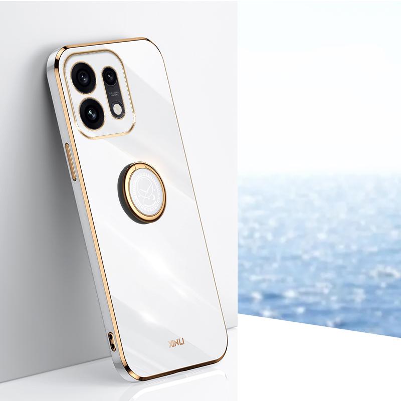 For OPPO Reno16 5G Global XINLI Straight Edge 6D Electroplate TPU Phone Case with Ring Holder - White - EDA006365123C