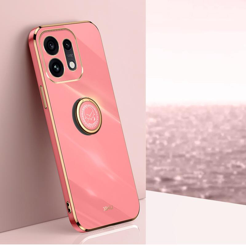 For OPPO Reno16 5G Global XINLI Straight Edge 6D Electroplate TPU Phone Case with Ring Holder - Hawthorn Red - EDA006365123D