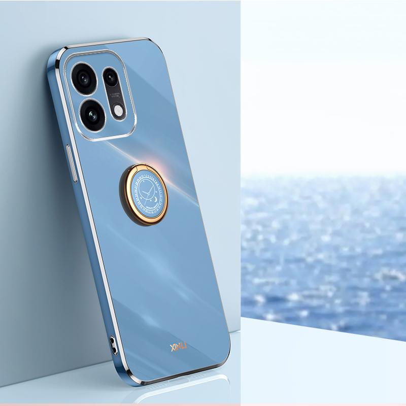 For OPPO Reno16 5G Global XINLI Straight Edge 6D Electroplate TPU Phone Case with Ring Holder - Celestial Blue - EDA006365123E