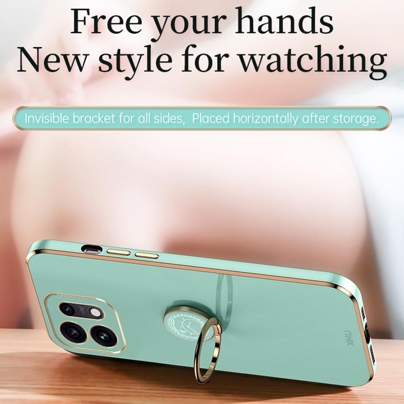 For OPPO Reno16 5G Global XINLI Straight Edge 6D Electroplate TPU Phone Case with Ring Holder - Celestial Blue - EDA006365123E