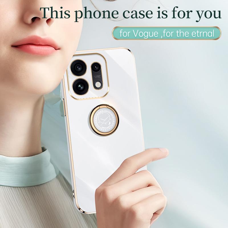 For OPPO Reno16 5G Global XINLI Straight Edge 6D Electroplate TPU Phone Case with Ring Holder - Cherry Purple - EDA006365123F