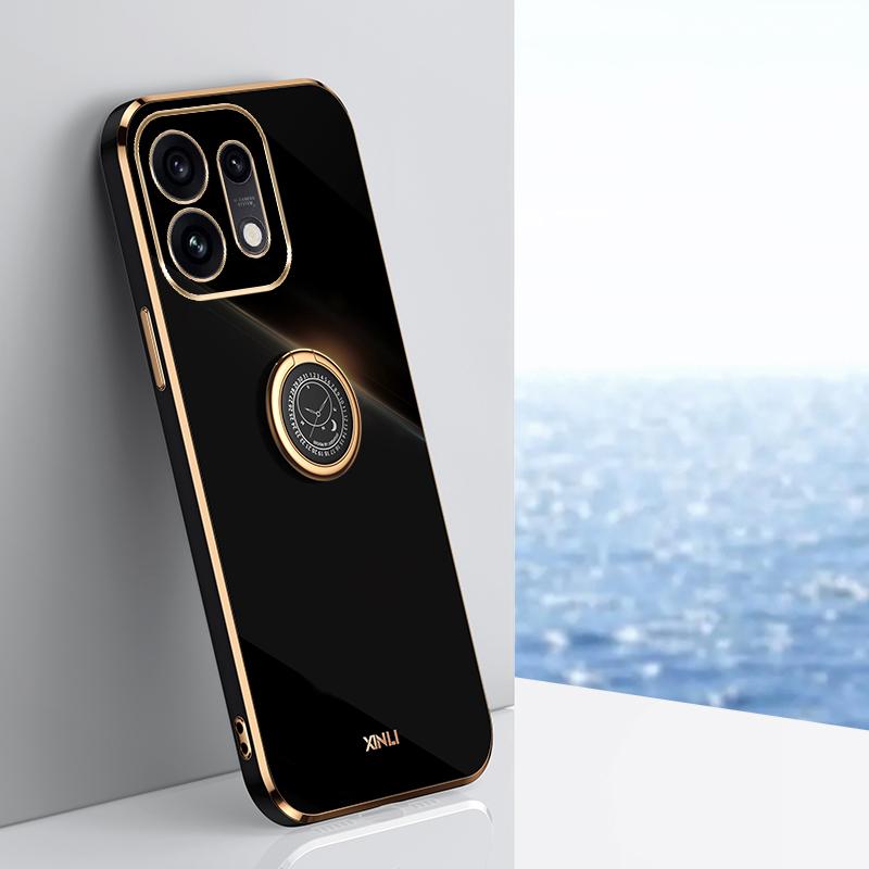For OPPO Reno16 5G Global XINLI Straight Edge 6D Electroplate TPU Phone Case with Ring Holder - Black - EDA006365123G