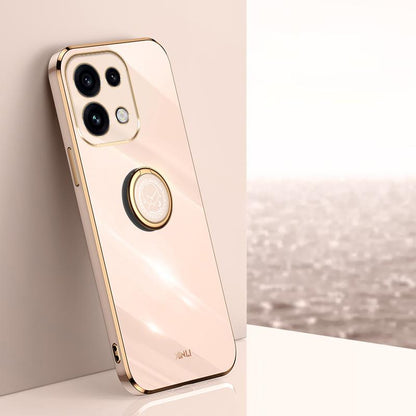 For OPPO Reno16 Pro 5G Global XINLI Straight Edge 6D Electroplate TPU Phone Case with Ring Holder - Pink - EDA006365124B