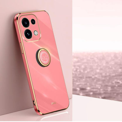 For OPPO Reno16 Pro 5G Global XINLI Straight Edge 6D Electroplate TPU Phone Case with Ring Holder - Hawthorn Red - EDA006365124D
