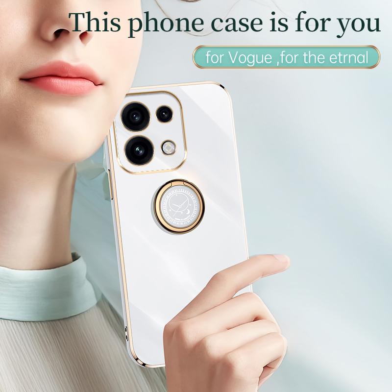 For OPPO Reno16 Pro 5G Global XINLI Straight Edge 6D Electroplate TPU Phone Case with Ring Holder - Hawthorn Red - EDA006365124D