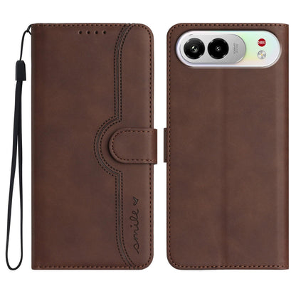 For ZTE nubia Air Pro 5G Heart Pattern Skin Feel Leather Phone Case - Brown - EDA006403348B