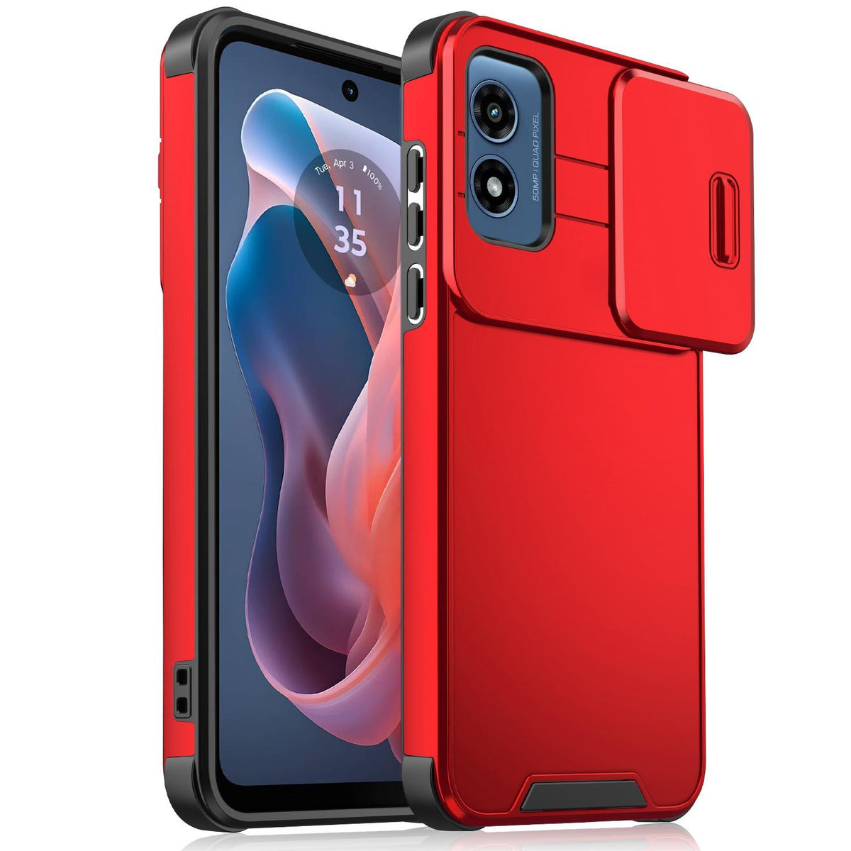 For Motorola Moto G Play 4G 2024 Sliding Camshield TPU + PC Phone Case - Red - EDA006431110C