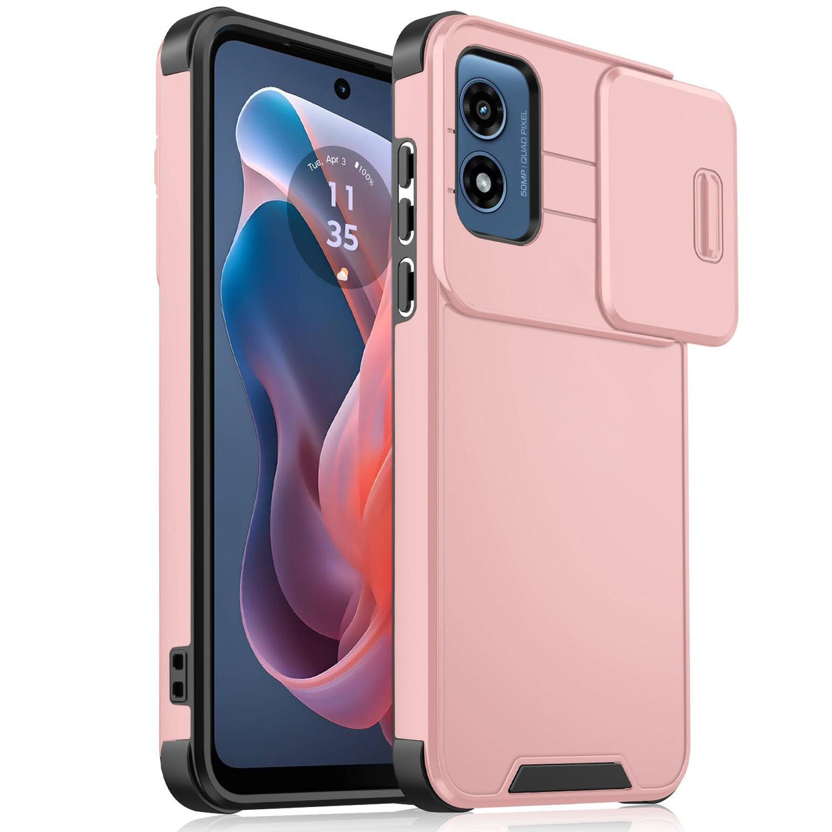 For Motorola Moto G Play 4G 2024 Sliding Camshield TPU + PC Phone Case - Pink - EDA006431110E
