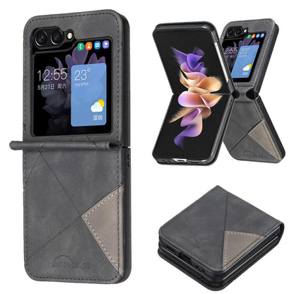 For Galaxy Z Flip8 5G Rhombus Texture PU + PC Shockproof Phone Case - Black - EDA006448204A