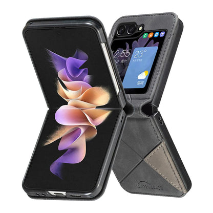 For Galaxy Z Flip8 5G Rhombus Texture PU + PC Shockproof Phone Case - Black - EDA006448204A