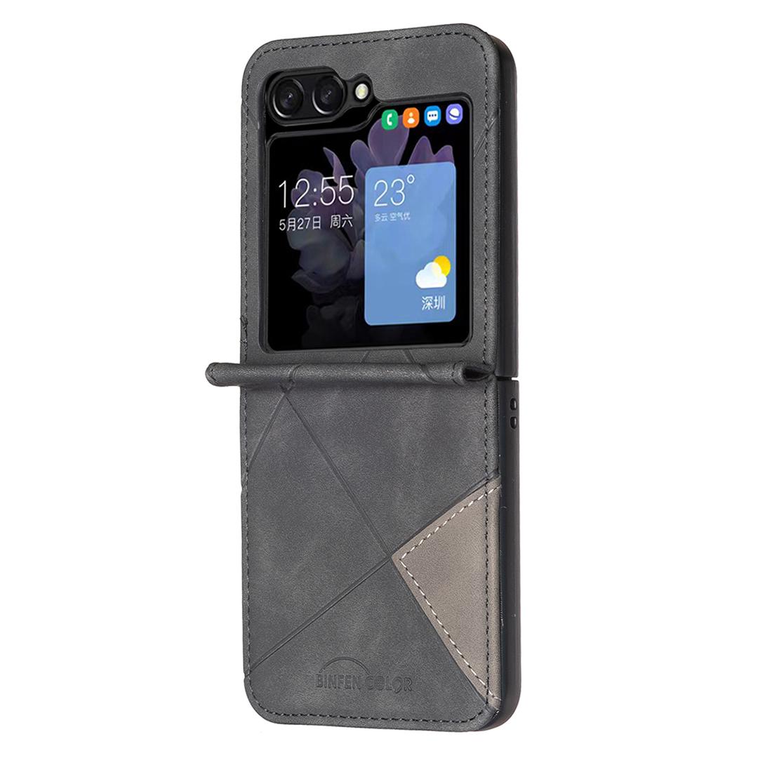 For Galaxy Z Flip8 5G Rhombus Texture PU + PC Shockproof Phone Case - Black - EDA006448204A