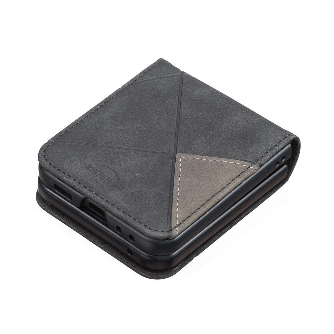 For Galaxy Z Flip8 5G Rhombus Texture PU + PC Shockproof Phone Case - Black - EDA006448204A