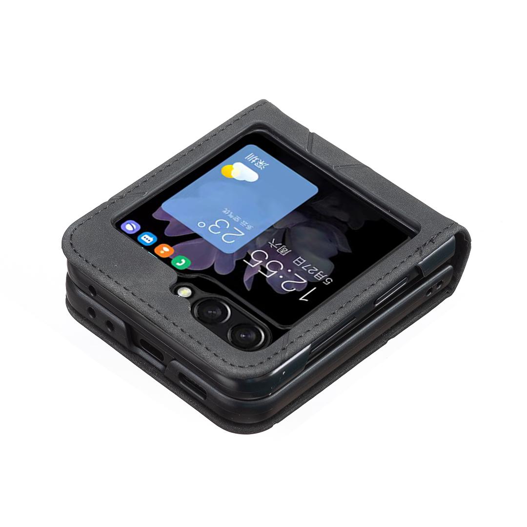 For Galaxy Z Flip8 5G Rhombus Texture PU + PC Shockproof Phone Case - Black - EDA006448204A