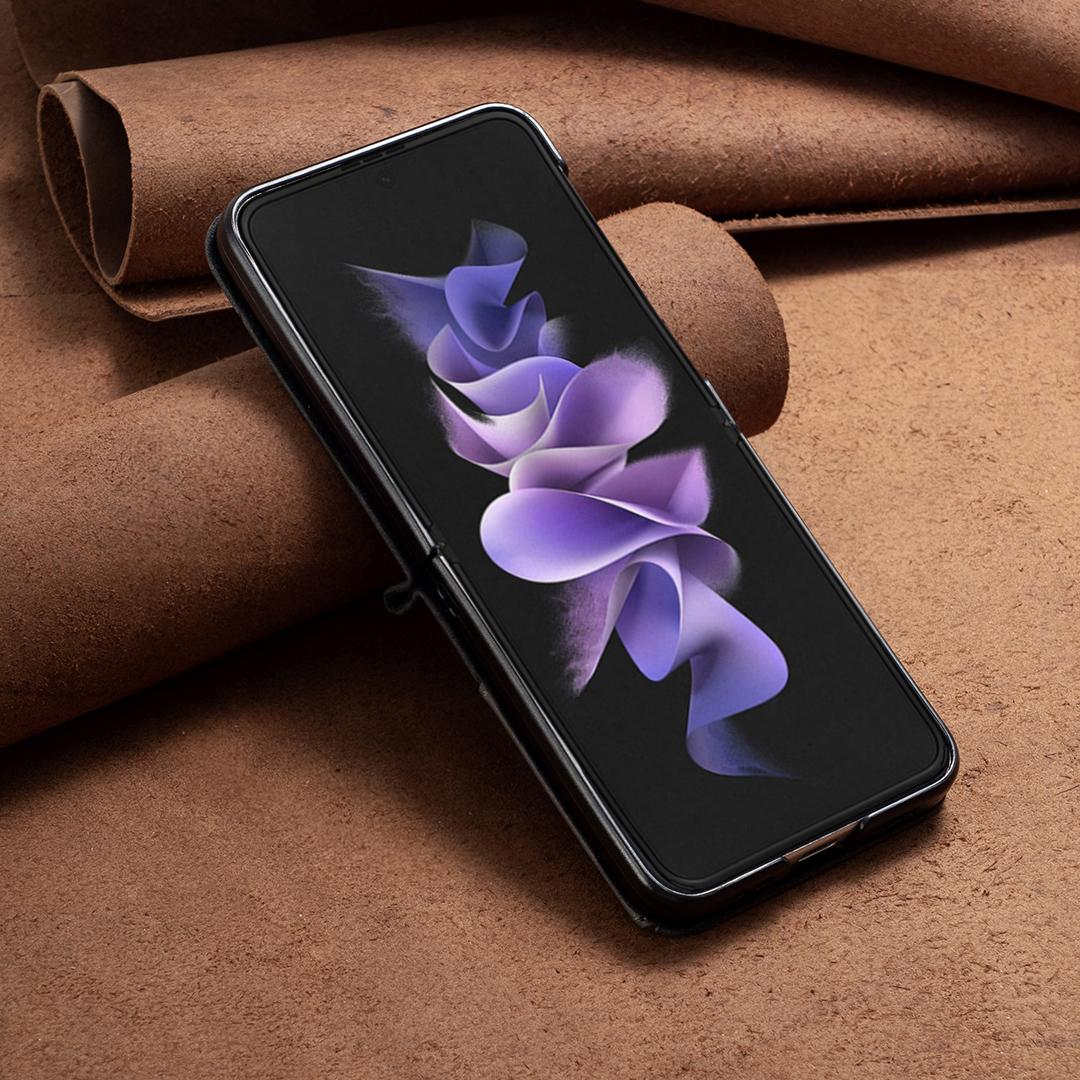 For Galaxy Z Flip8 5G Rhombus Texture PU + PC Shockproof Phone Case - Black - EDA006448204A