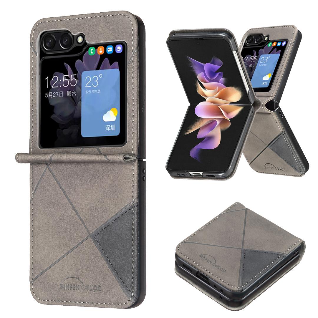 For Galaxy Z Flip8 5G Rhombus Texture PU + PC Shockproof Phone Case - Grey - EDA006448204B