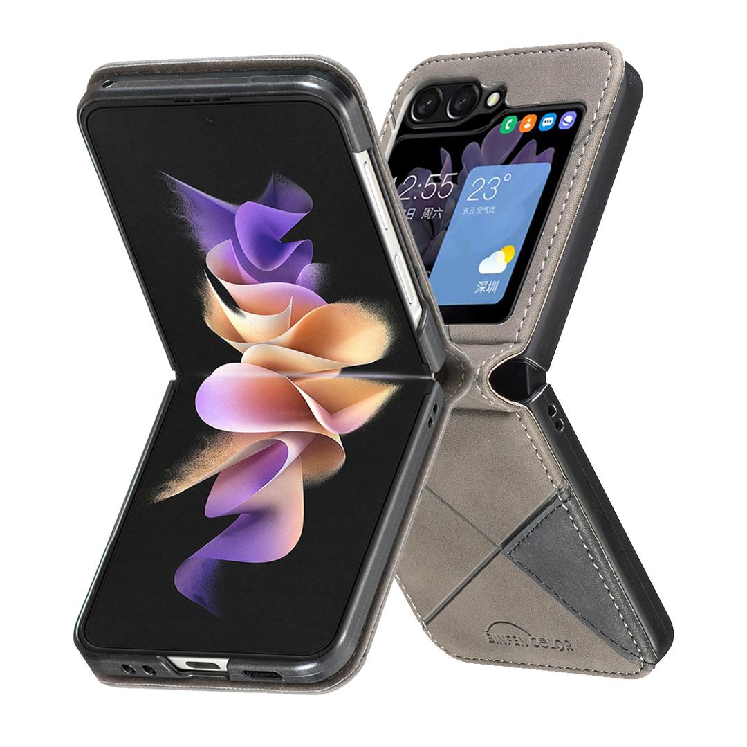 For Galaxy Z Flip8 5G Rhombus Texture PU + PC Shockproof Phone Case - Grey - EDA006448204B