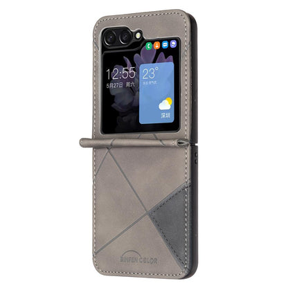 For Galaxy Z Flip8 5G Rhombus Texture PU + PC Shockproof Phone Case - Grey - EDA006448204B