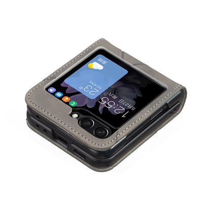 For Galaxy Z Flip8 5G Rhombus Texture PU + PC Shockproof Phone Case - Grey - EDA006448204B