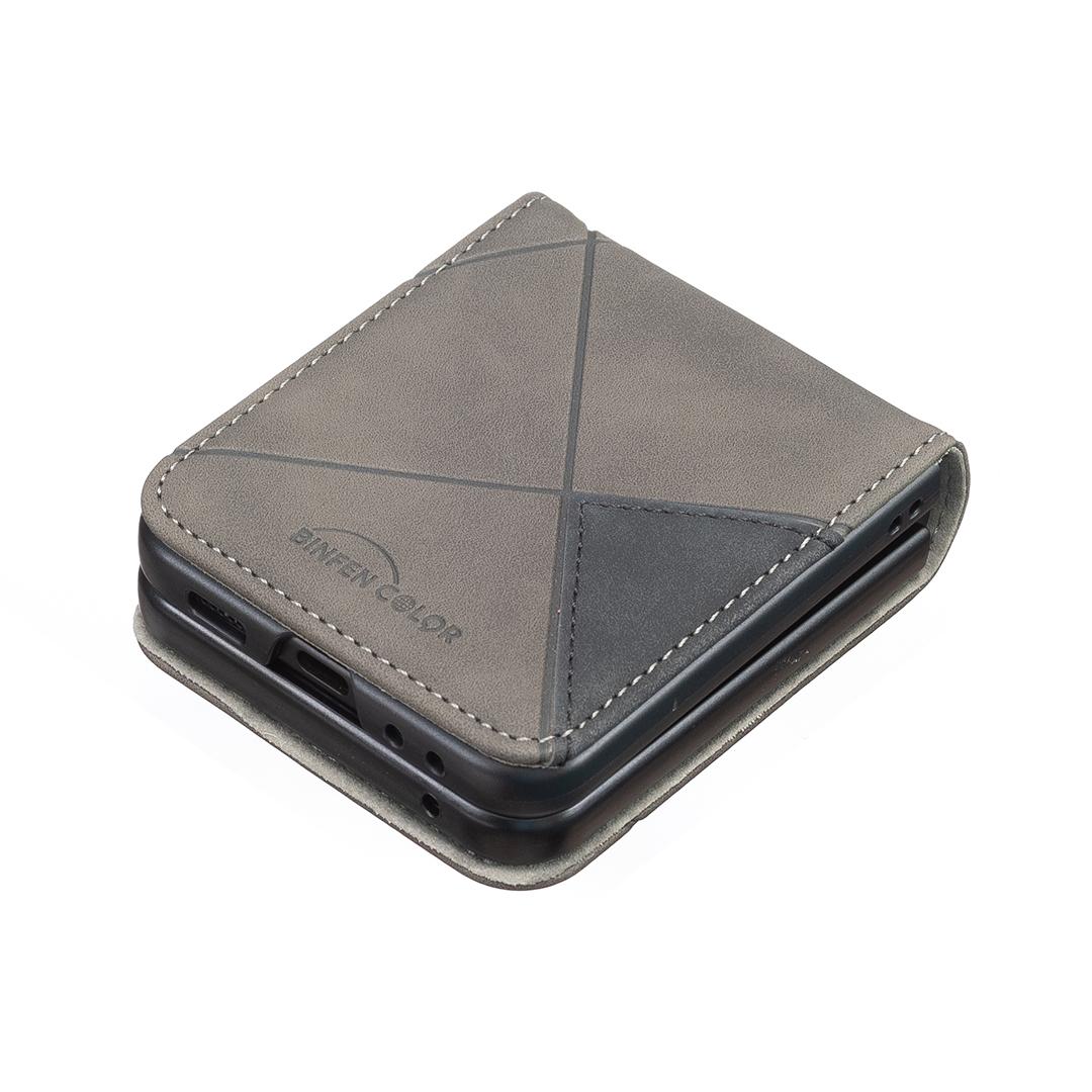 For Galaxy Z Flip8 5G Rhombus Texture PU + PC Shockproof Phone Case - Grey - EDA006448204B