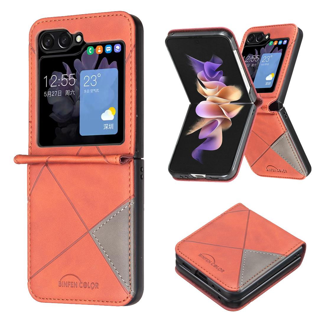 For Galaxy Z Flip8 5G Rhombus Texture PU + PC Shockproof Phone Case - Brown - EDA006448204C