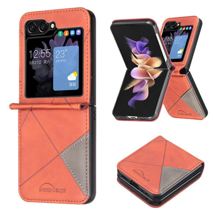 For Galaxy Z Flip8 5G Rhombus Texture PU + PC Shockproof Phone Case - Brown - EDA006448204C