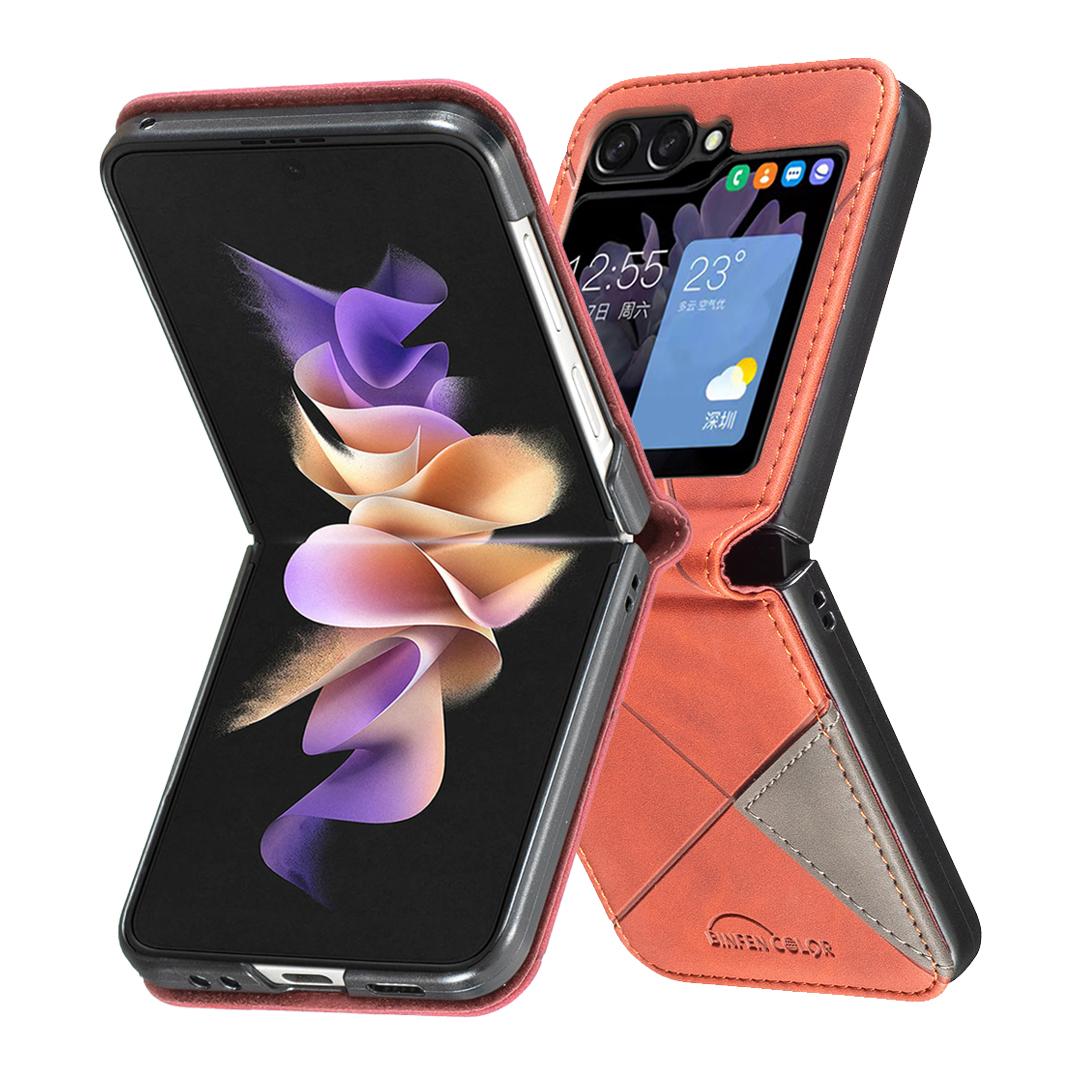 For Galaxy Z Flip8 5G Rhombus Texture PU + PC Shockproof Phone Case - Brown - EDA006448204C