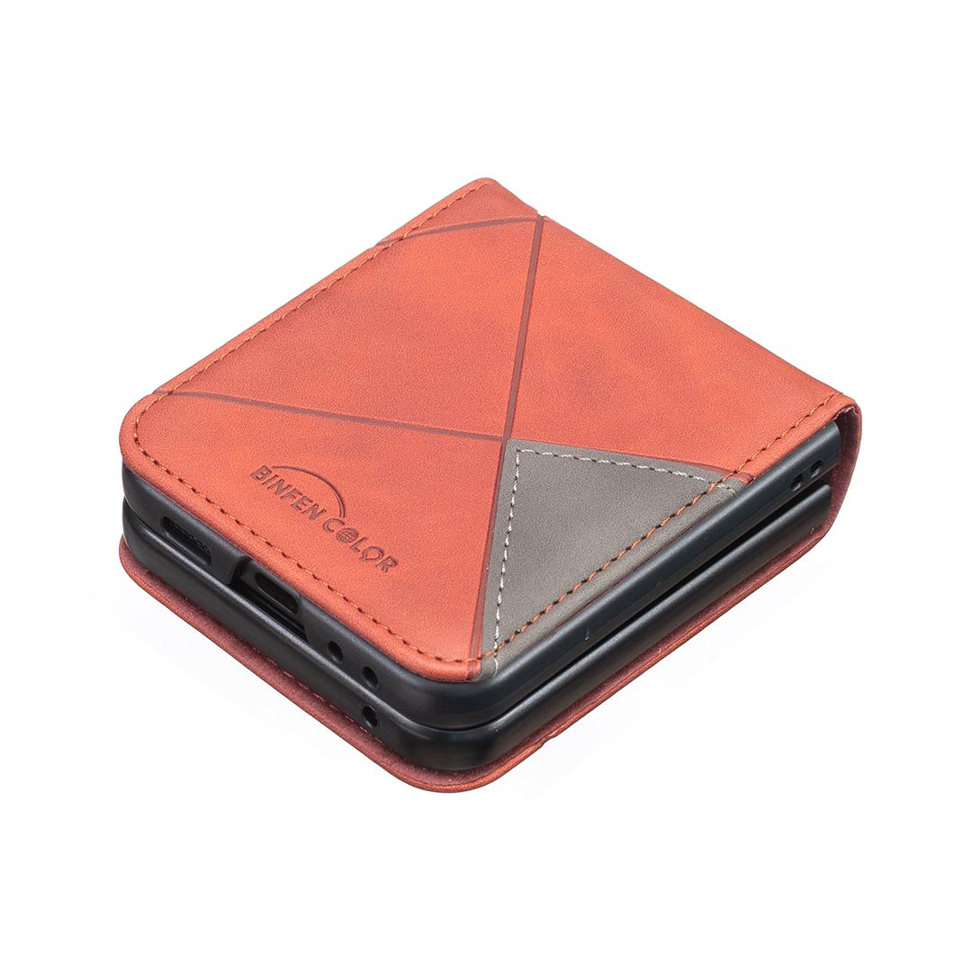 For Galaxy Z Flip8 5G Rhombus Texture PU + PC Shockproof Phone Case - Brown - EDA006448204C