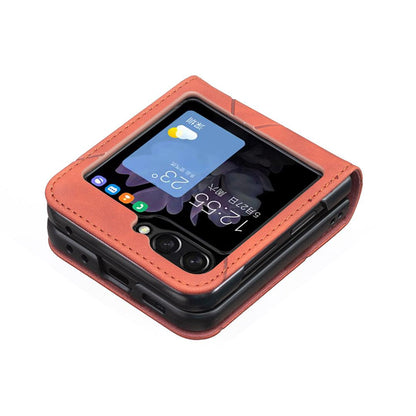 For Galaxy Z Flip8 5G Rhombus Texture PU + PC Shockproof Phone Case - Brown - EDA006448204C