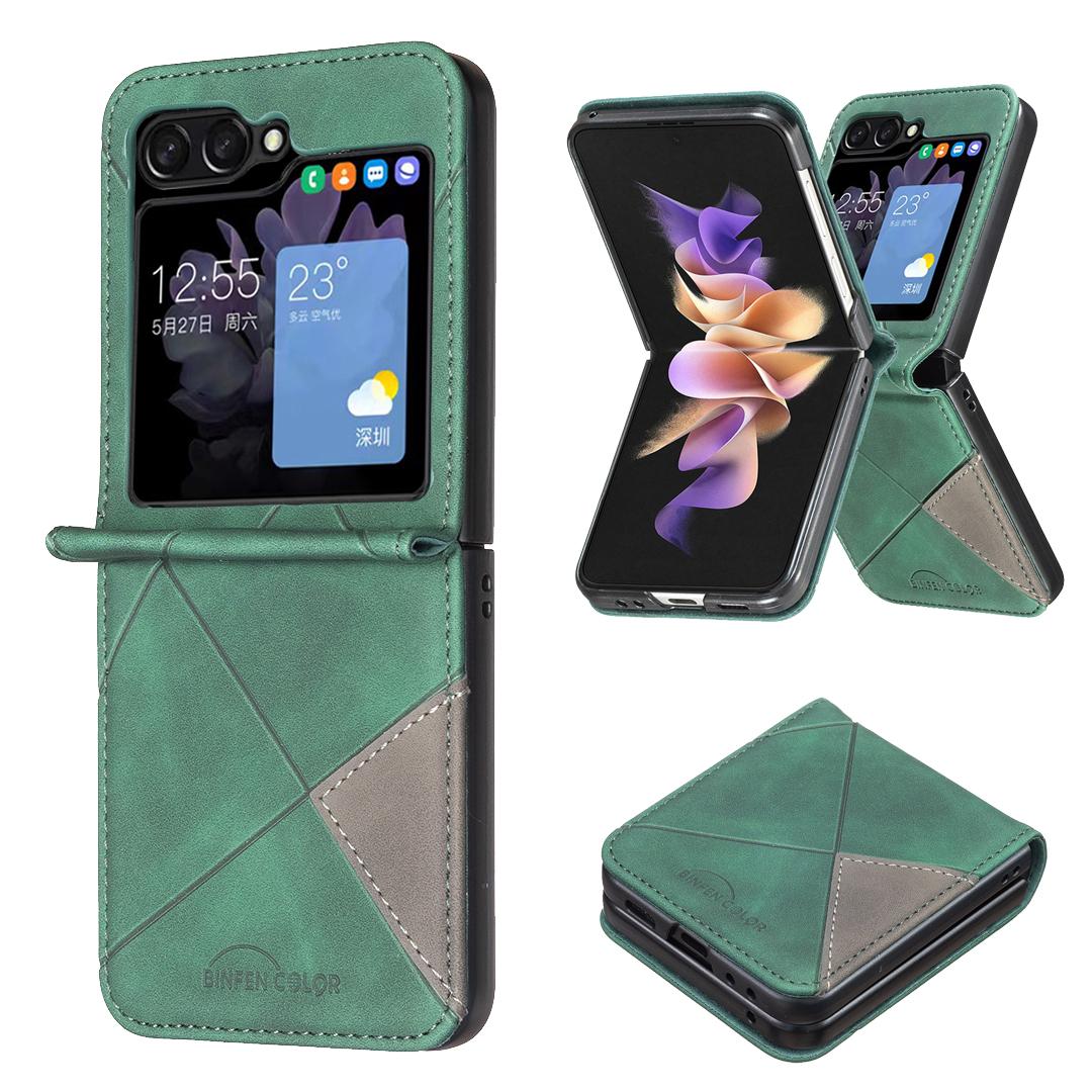 For Galaxy Z Flip8 5G Rhombus Texture PU + PC Shockproof Phone Case - Green - EDA006448204D